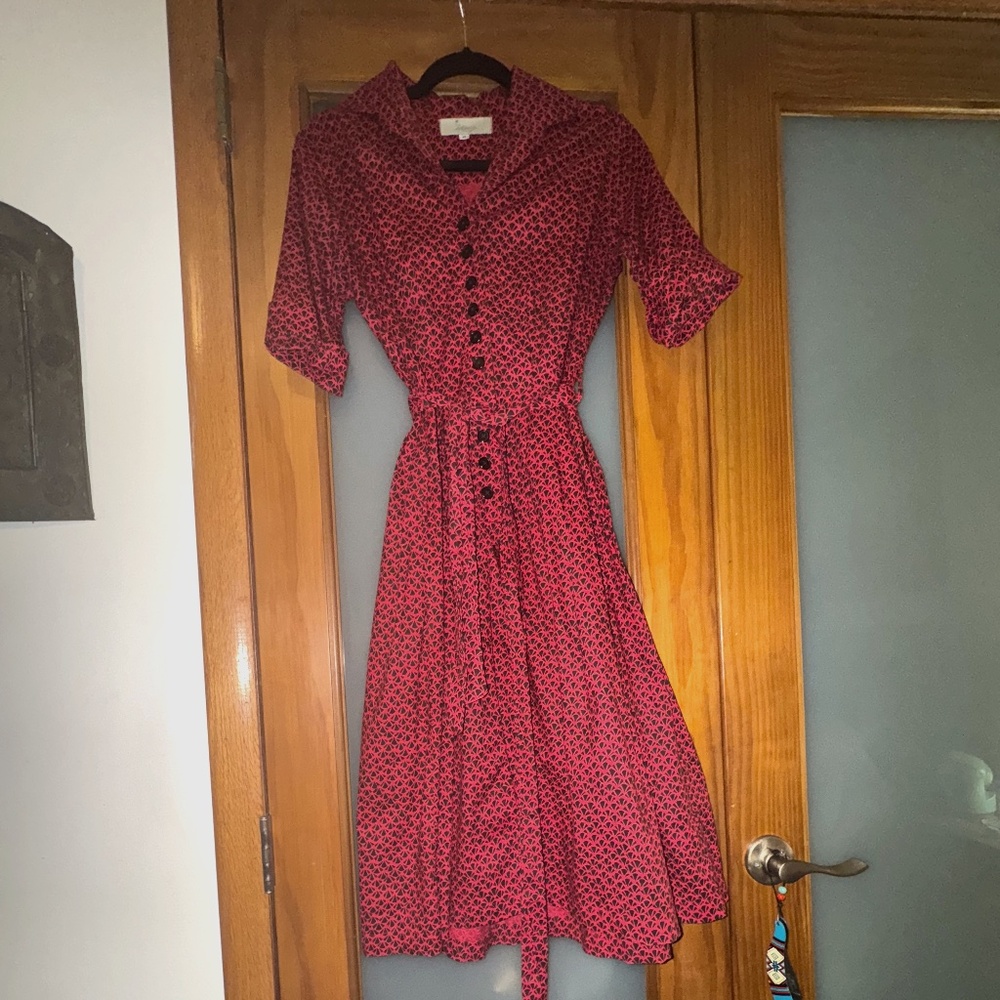 Vintage-Inspired Red & Black Button-Down Midi Dress
